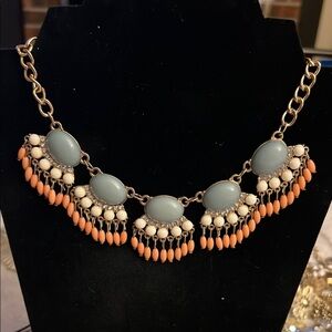 Time and Tru Statement Necklace – Blue, White & Peach Beads